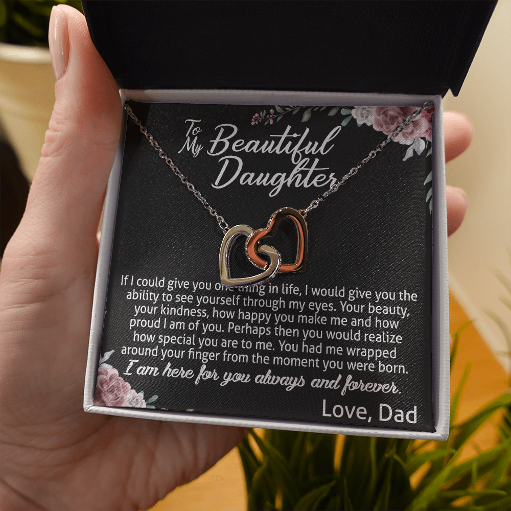 To My Daughter Interlocking Hearts Necklace Gift For Daughter From Dad 474