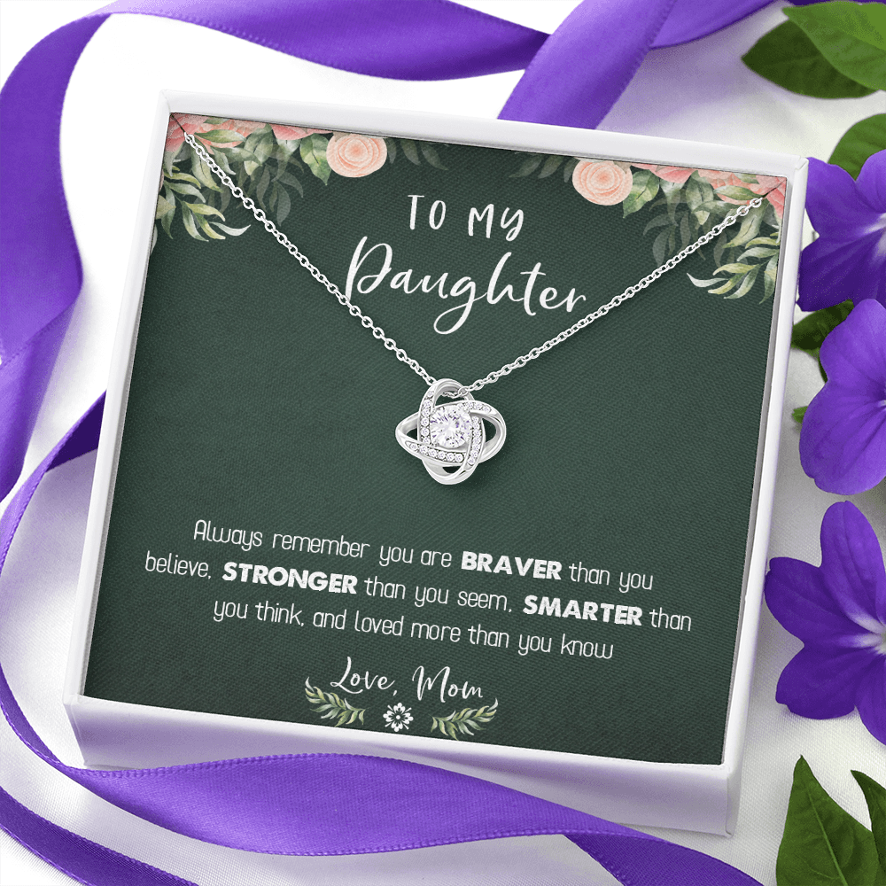 122A Necklace To My Daughter Birthday Gift From Mom, You Are Braver, Stronger,Smarter