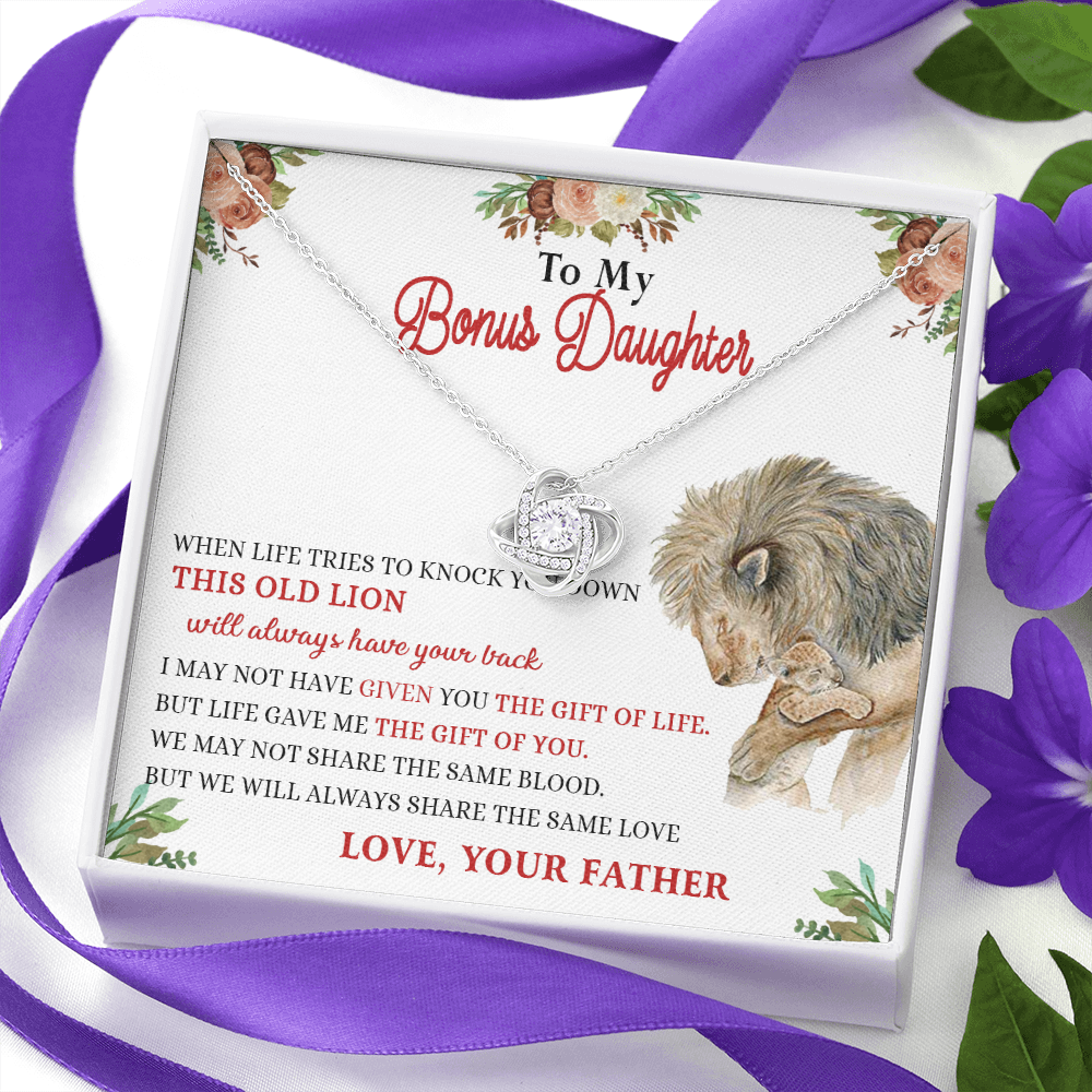 148A Necklace To My Bonus Daughter, Daughter Necklace Birthday Gift from Lion Father