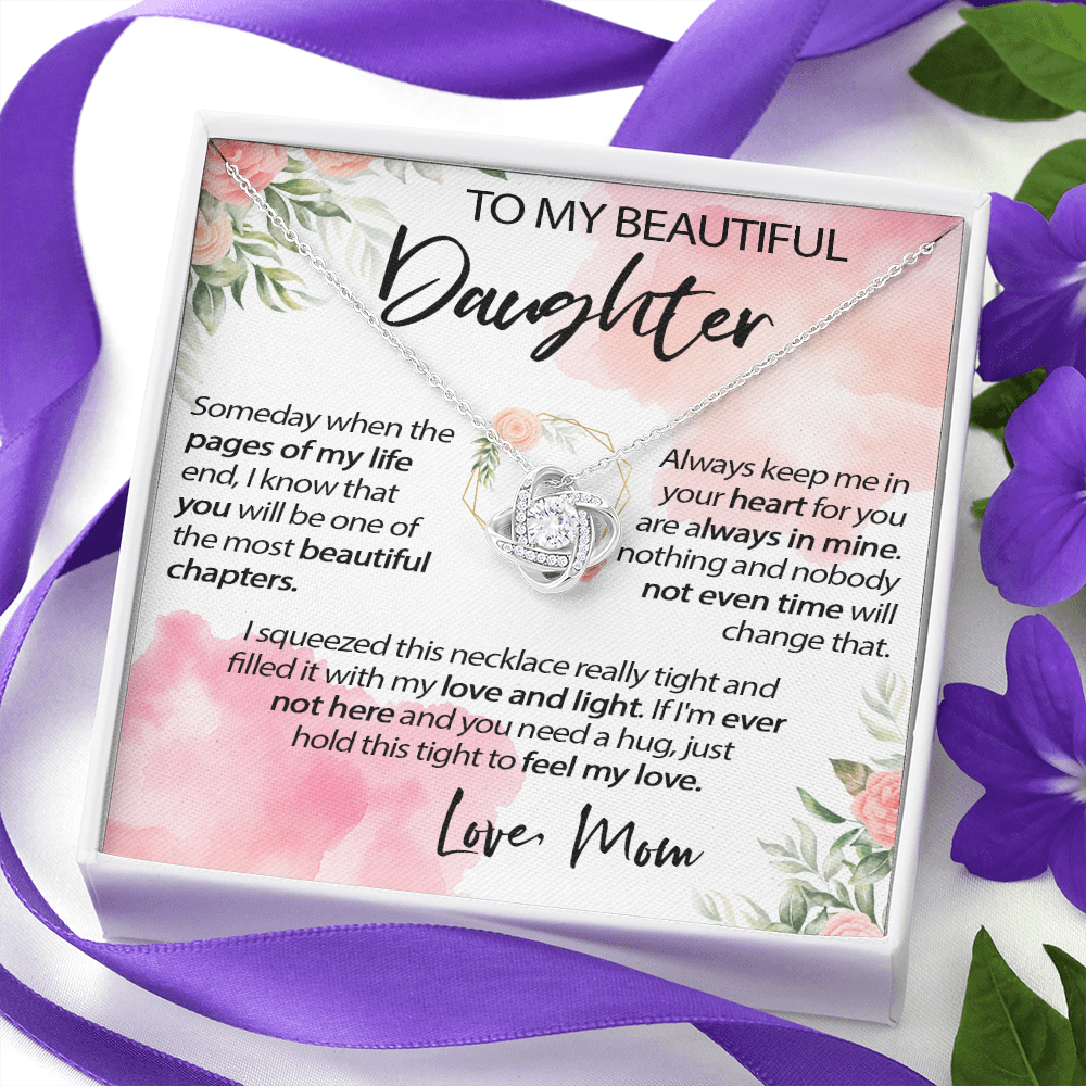 34A To My Beautiful Daughter A Wonderful Daughter Love Knot Necklace, Gift From Mom