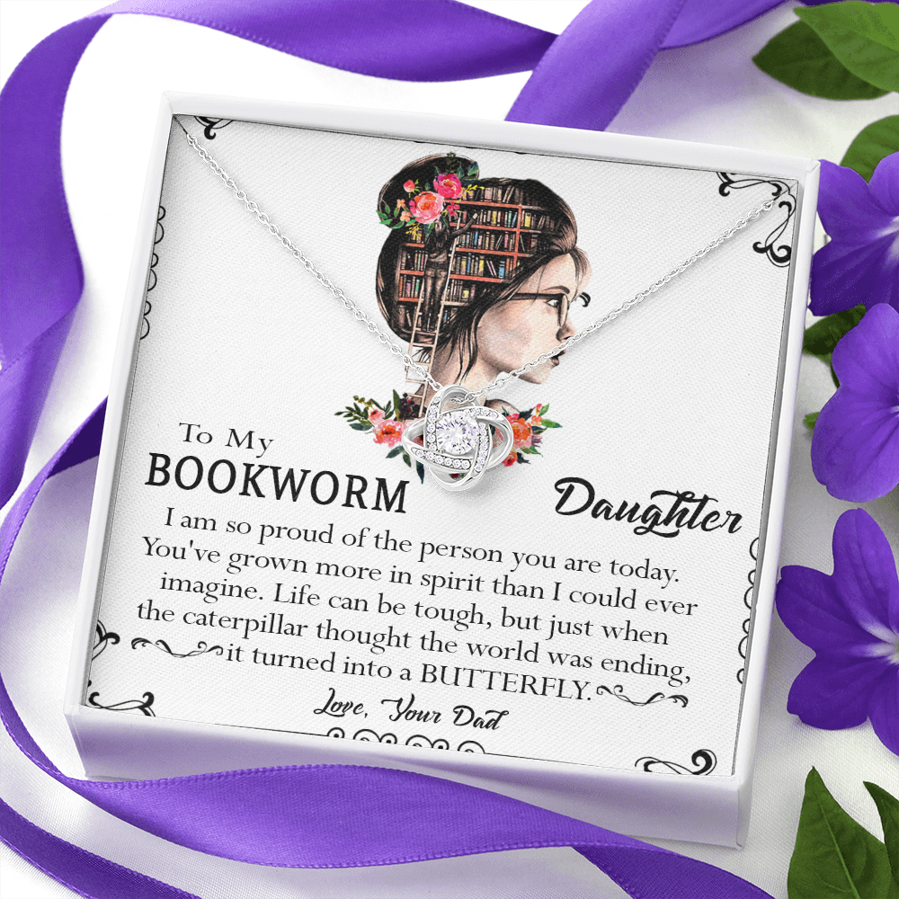 412A To My Bookworm Necklace, Gift Birthday Necklace From Dad For Daughter