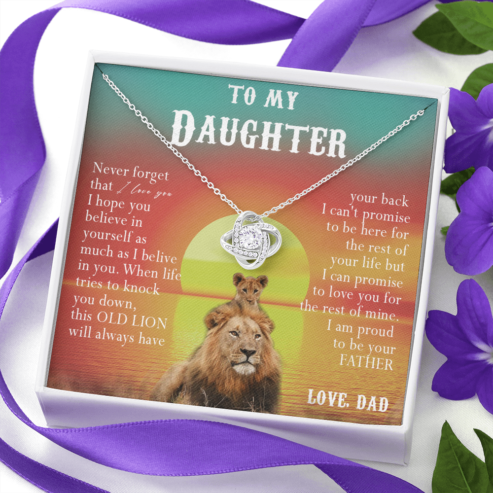 123A Necklace To My Daughter, Lion Daughter Birthday Gift, Lion Dad Sunset Necklace