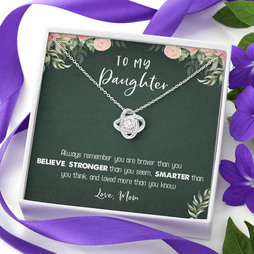 122A Necklace To My Daughter Birthday Gift From Mom, You Are Braver, Stronger,Smarter