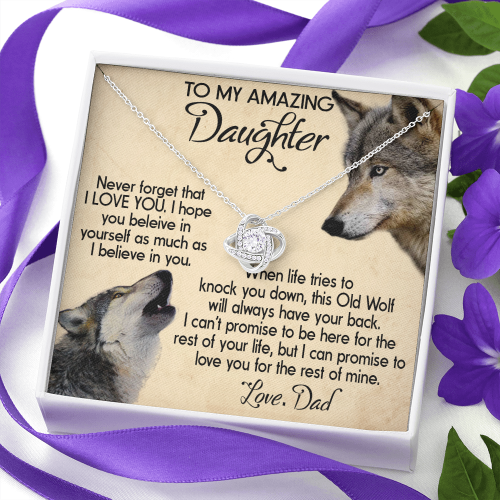 15A To my Daughter Necklace, Wolf Dad Gift for Daughter, I LOVE YOU Necklace