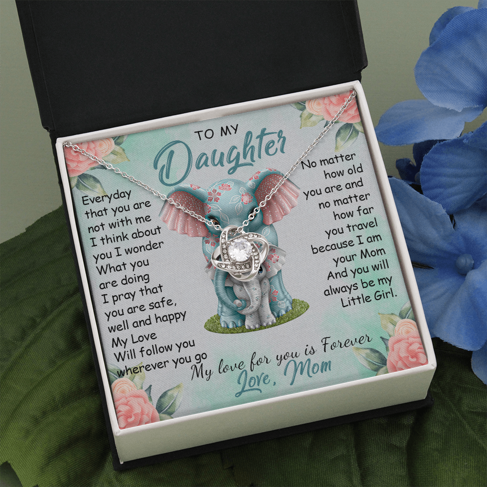 57A To My Daughter Necklace, Gift For Daughter From Mom, Daughter Mother Elephant