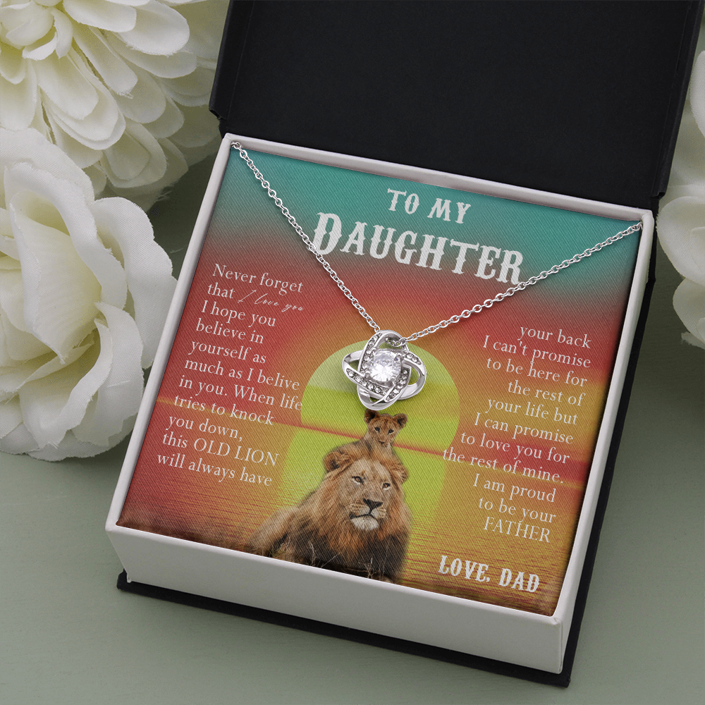 123A Necklace To My Daughter, Lion Daughter Birthday Gift, Lion Dad Sunset Necklace
