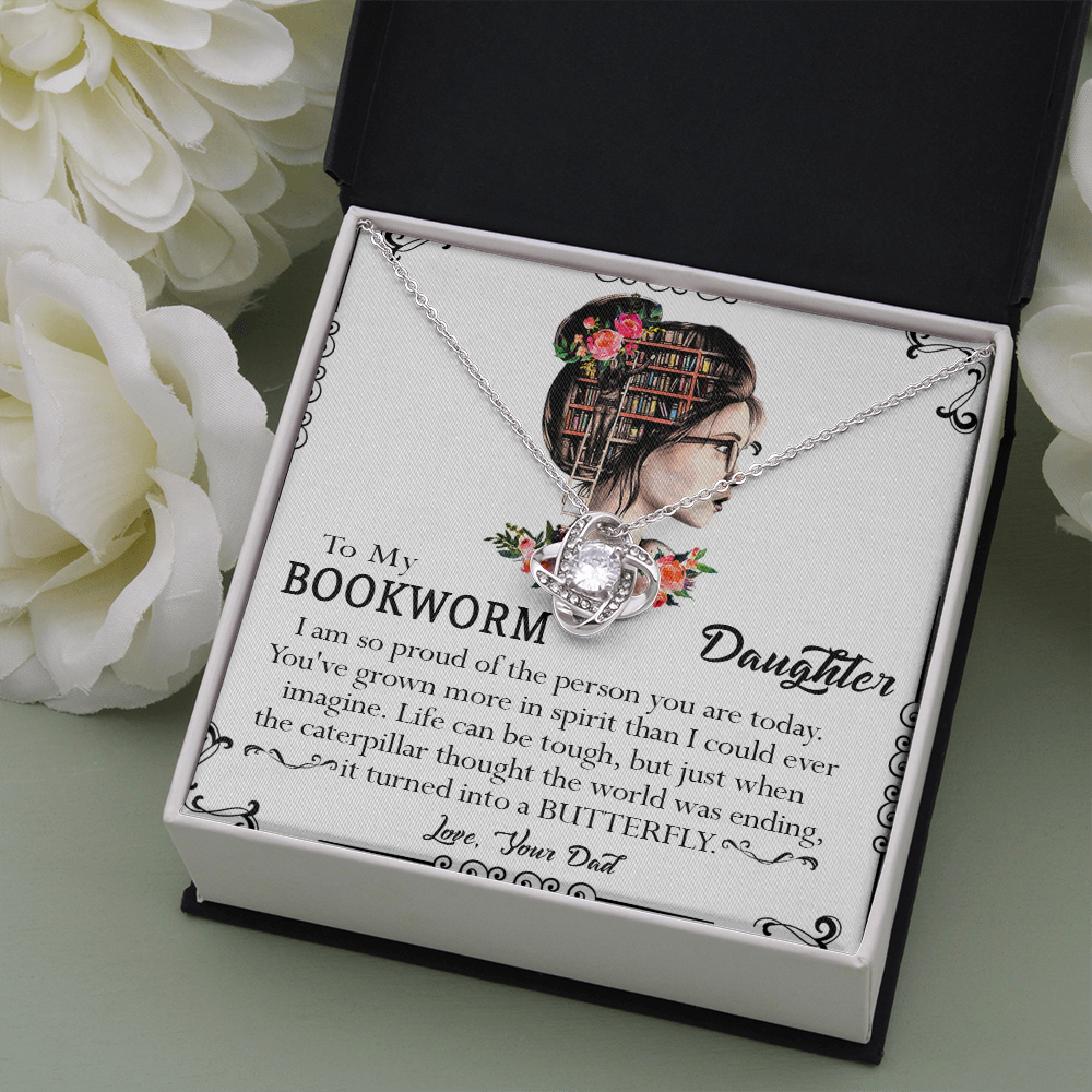 412A To My Bookworm Necklace, Gift Birthday Necklace From Dad For Daughter