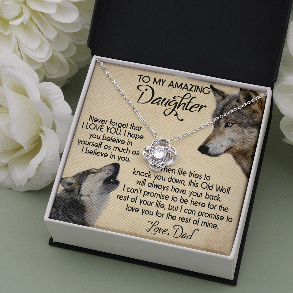 15A To my Daughter Necklace, Wolf Dad Gift for Daughter, I LOVE YOU Necklace