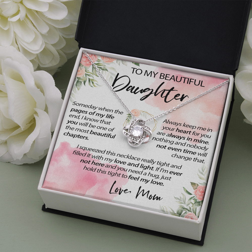 34A To My Beautiful Daughter A Wonderful Daughter Love Knot Necklace, Gift From Mom