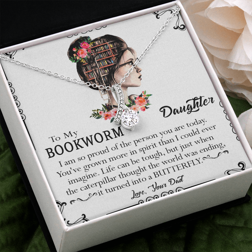 412B To My Bookworm Necklace, Gift Birthday Necklace From Dad For Daughter