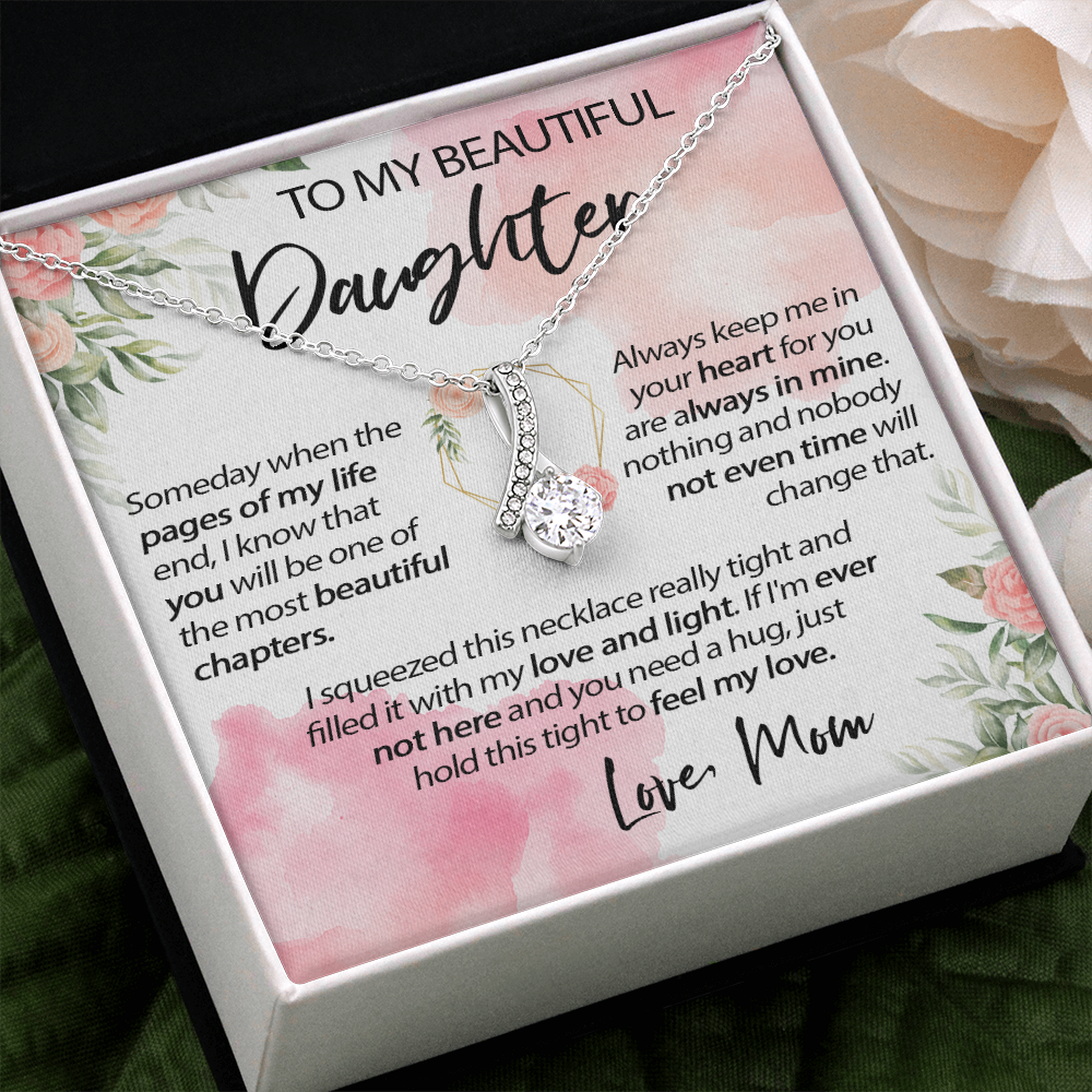 34B To My Beautiful Daughter A Wonderful Daughter Love Knot Necklace, Gift From Mom