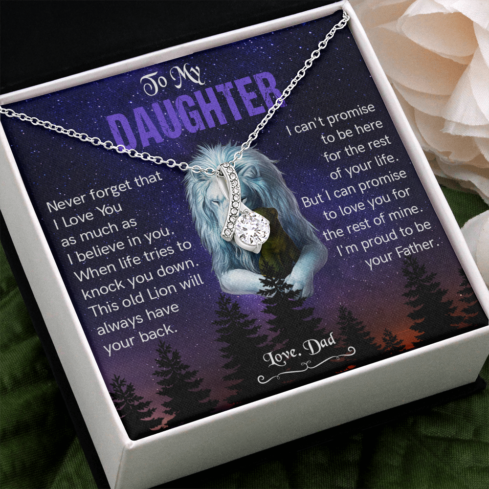N371B To My Daughter Necklace, Gift For Daughter From Dad, Daughter Father Lion Gift