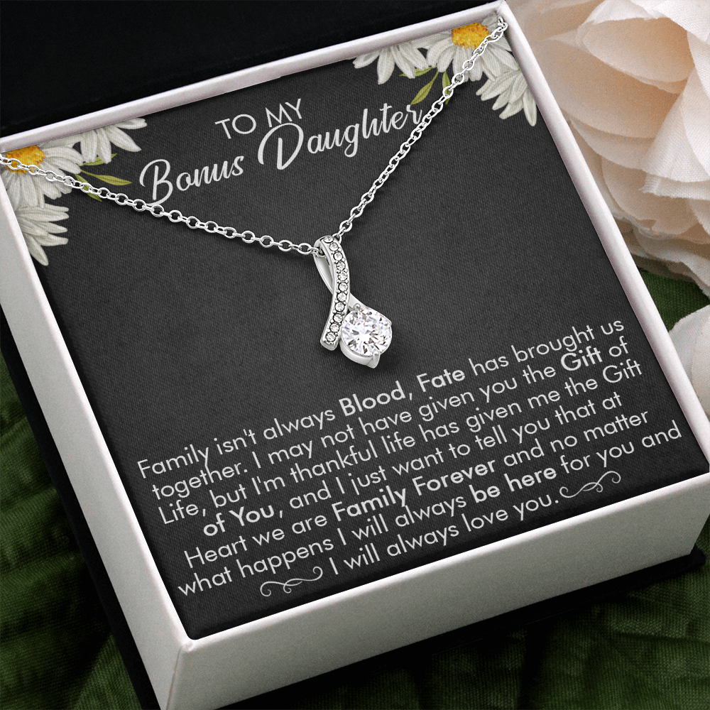 16B Necklace To My Bonus Daughter, Necklace Gift for Daughter/Her, Gift From Dad Mom
