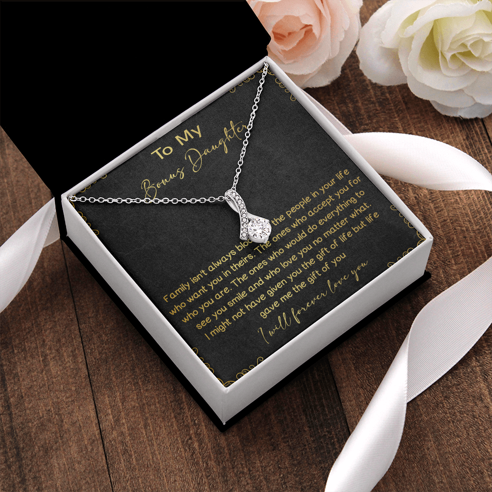 32B To My Bonus Daughter Necklace, I Will Forever Love You, Gift Birthday, Holiday