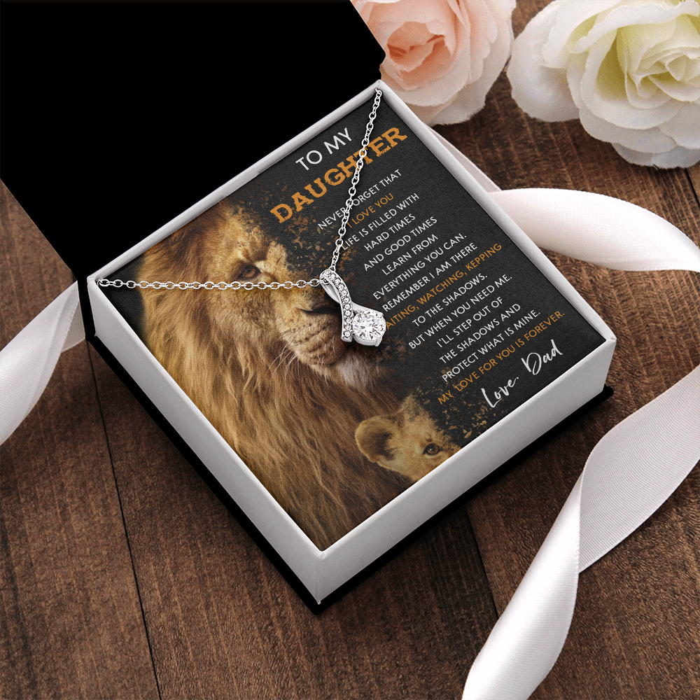 N377B To My Daughter Necklace, Gift For Daughter From Dad, Daughter And Father Lion