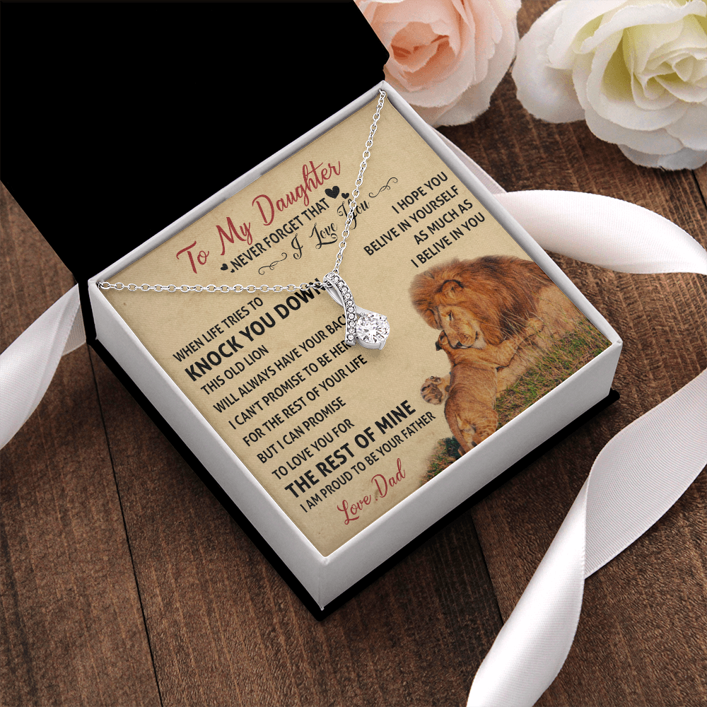 3B Necklace To My Daughter Cute Birthday Gift from Dad I LOVE YOU Lion Dad Fathers