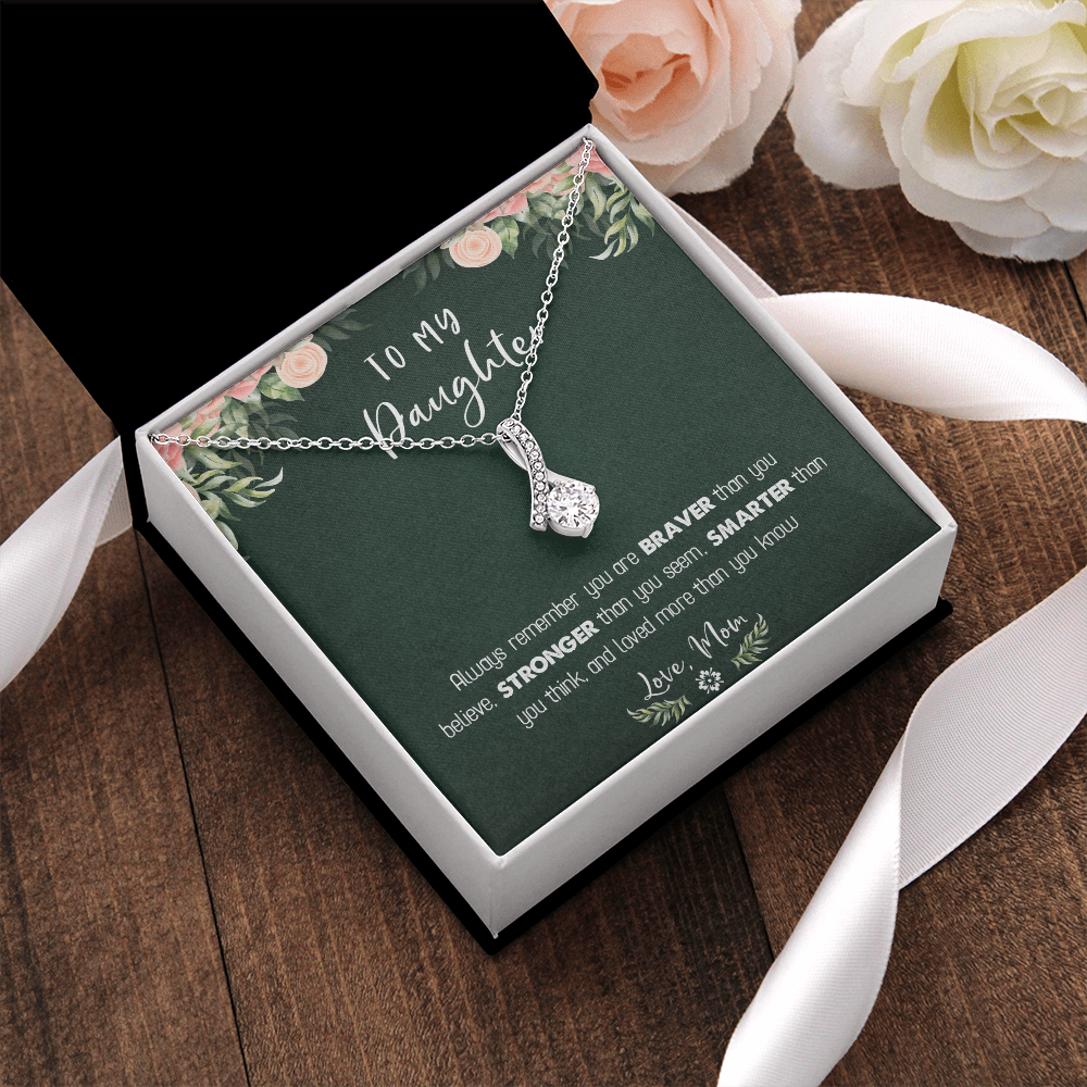122B Necklace To My Daughter Birthday Gift From Mom, You Are Braver, Stronger,Smarter