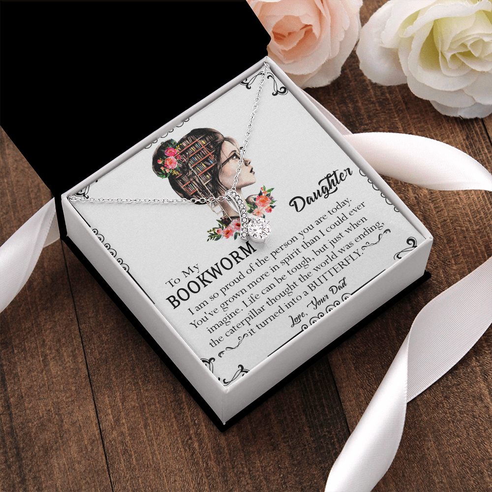 412B To My Bookworm Necklace, Gift Birthday Necklace From Dad For Daughter