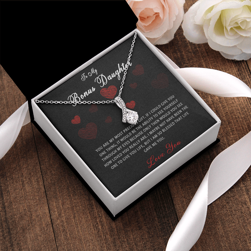 N361B To My Bonus Daughter Necklace, Step Daughter Gift From Stepdad, Stepmom