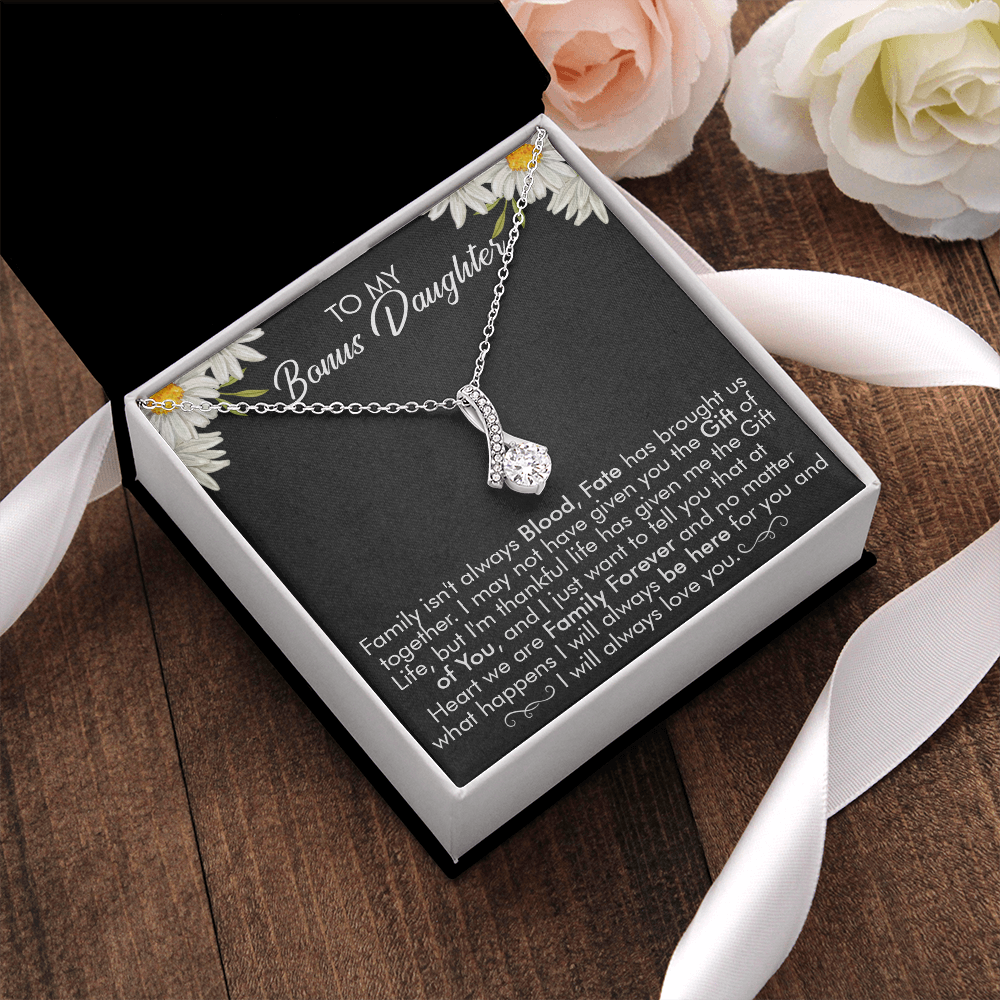 16B Necklace To My Bonus Daughter, Necklace Gift for Daughter/Her, Gift From Dad Mom