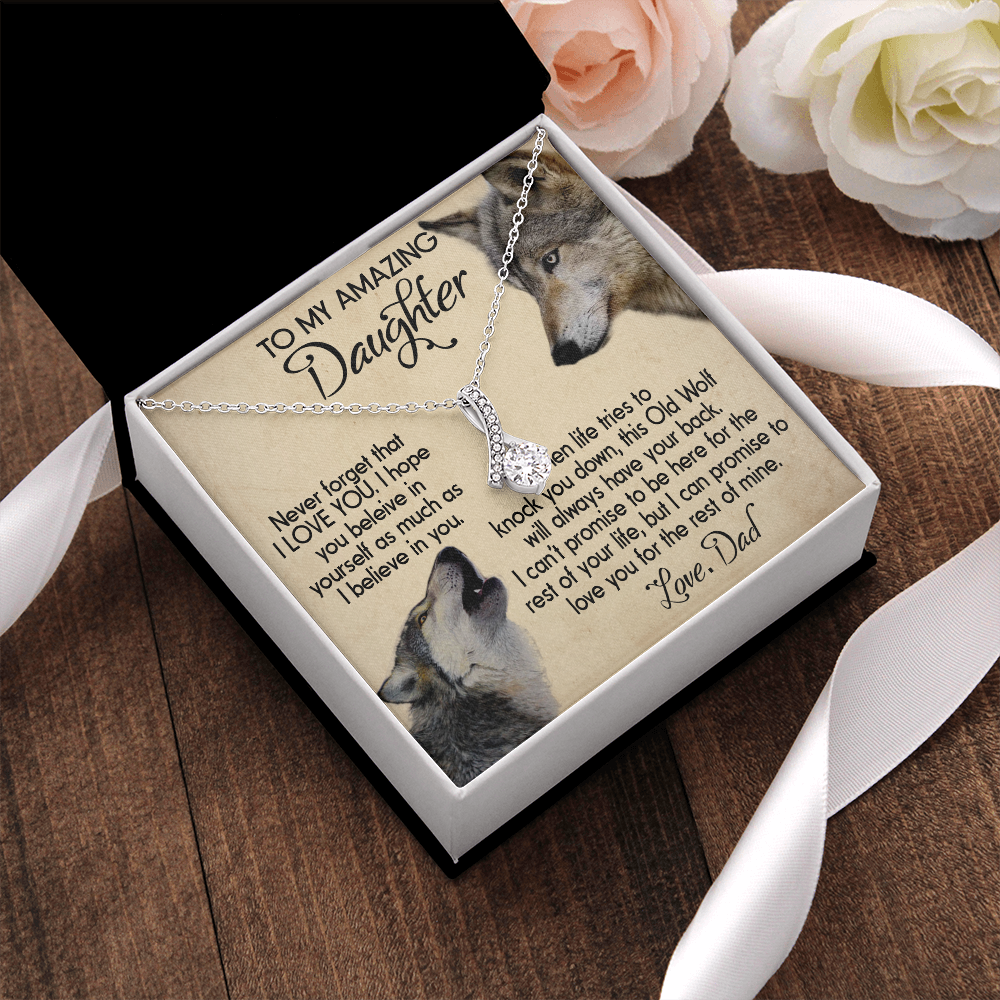 15B To my Daughter Necklace, Wolf Dad Gift for Daughter, I LOVE YOU Necklace
