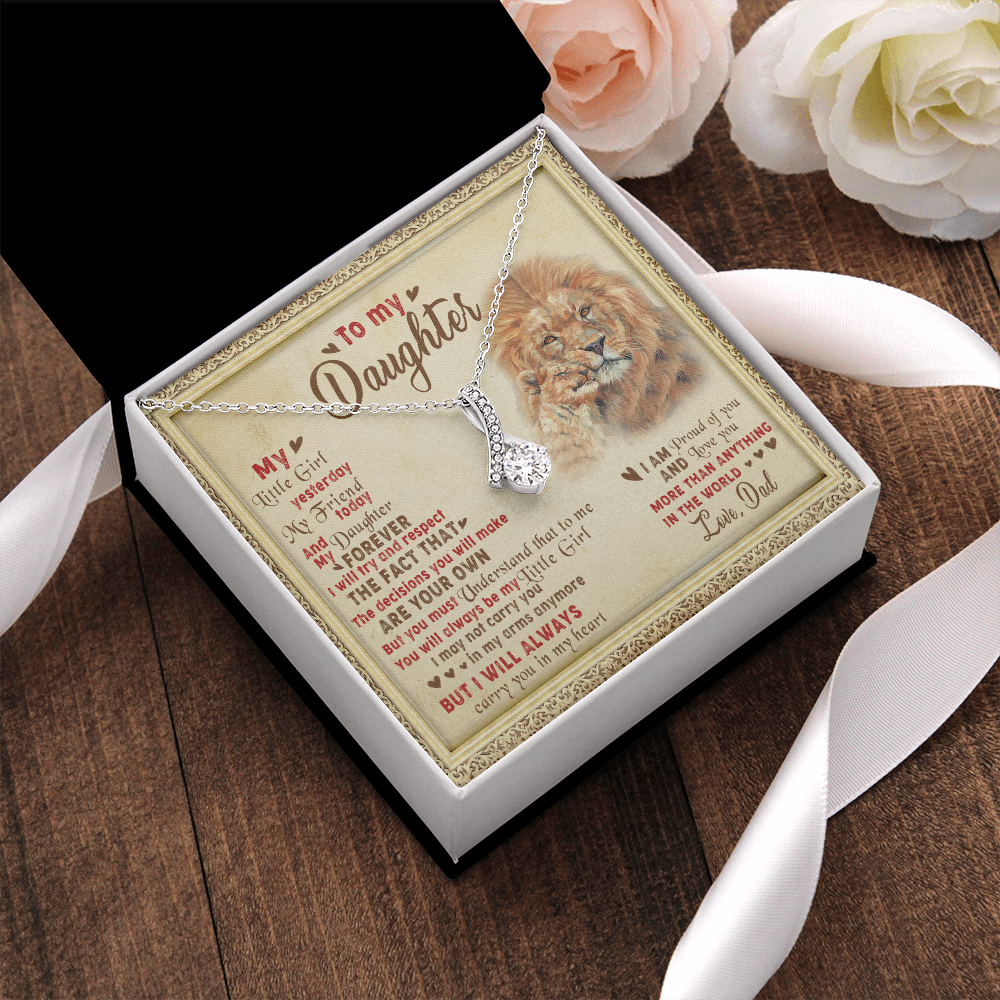 143B Necklace To My Daughter Lion, I Love Daughter Lion Dad Gift, Perfect Birth Gift