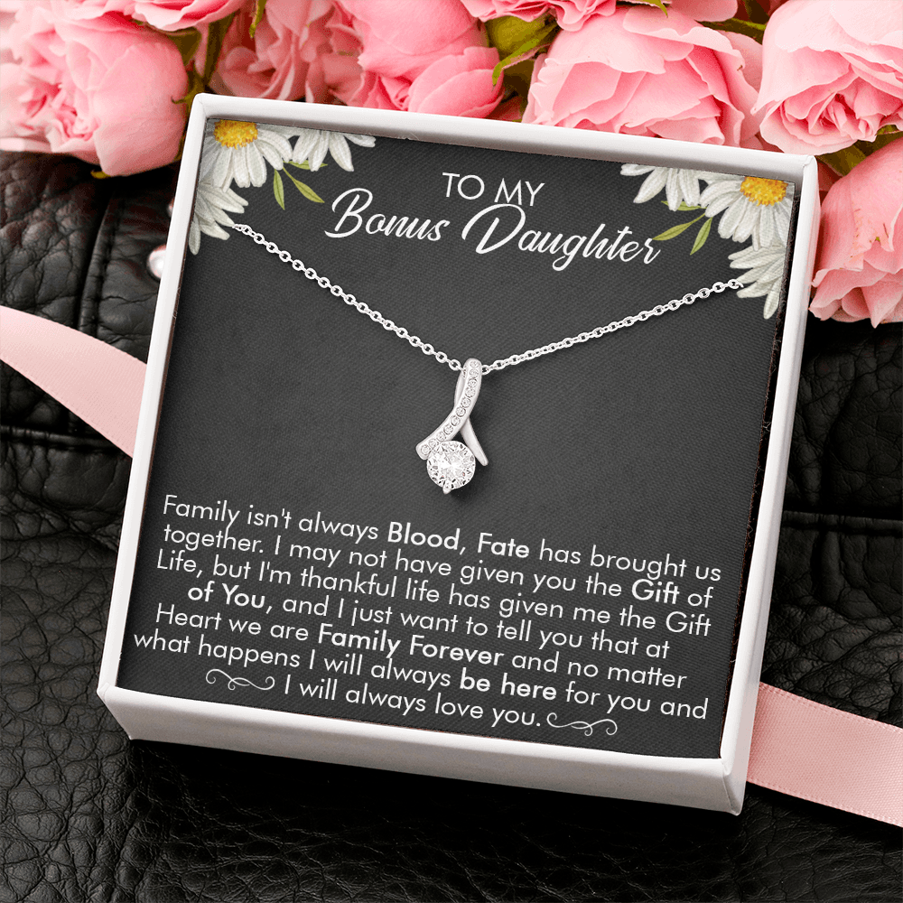16B Necklace To My Bonus Daughter, Necklace Gift for Daughter/Her, Gift From Dad Mom