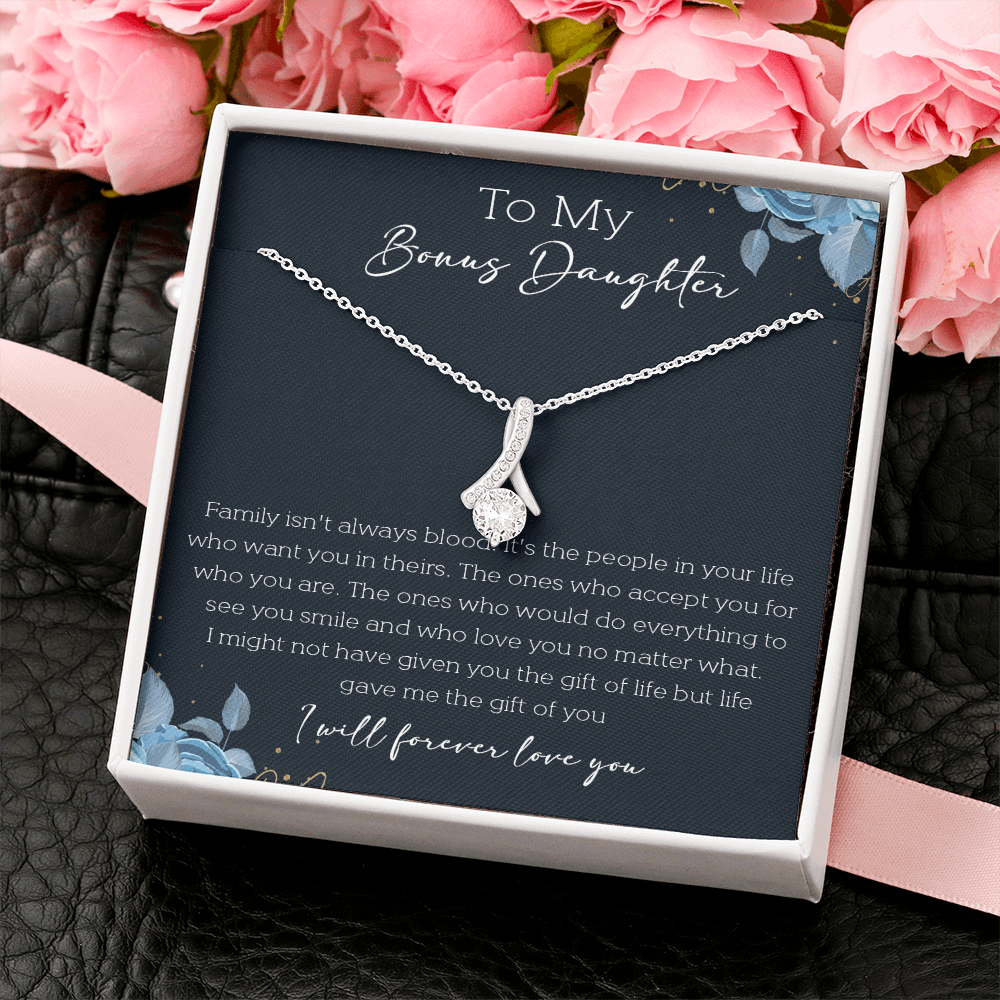 21B Cute Necklace To My Bonus Daughter, Necklace Gift for Her, Daughter From Mom Dad
