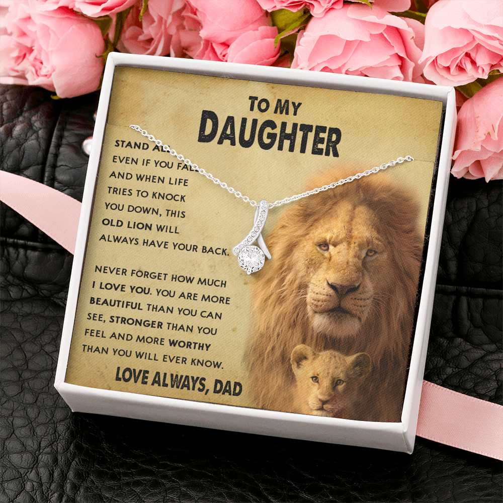 154B To My Daughter Lion, Necklace Gift From Lion Dad, Daughter Birthday Necklace