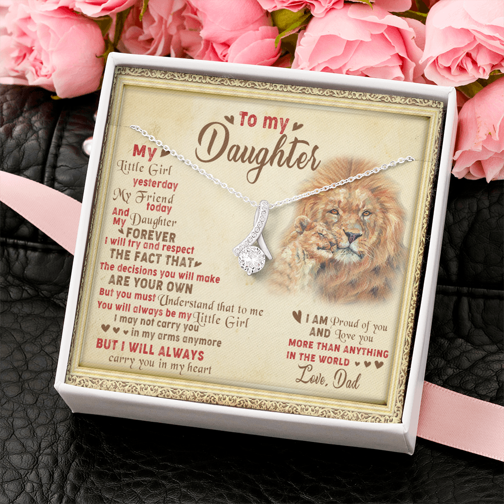 143B Necklace To My Daughter Lion, I Love Daughter Lion Dad Gift, Perfect Birth Gift