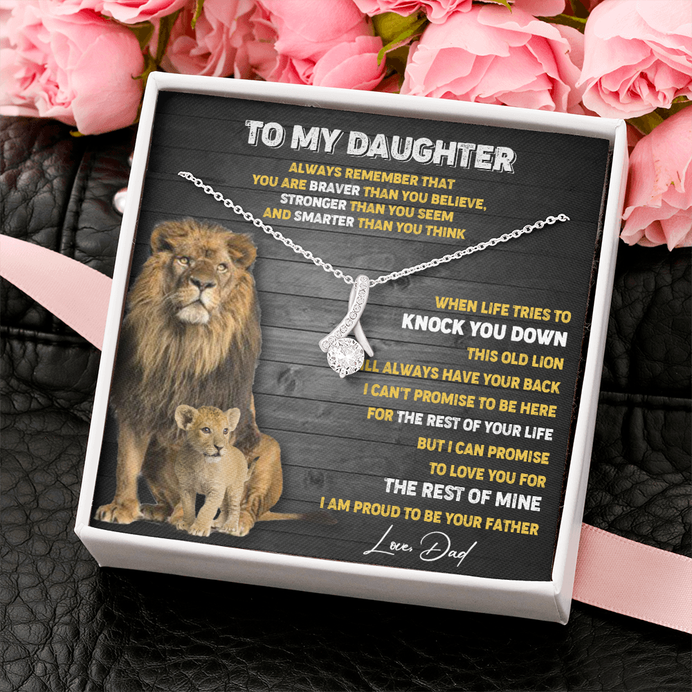 N374B To My Daughter Necklace, Xmas Gift For Daughter From Dad, Daughter Father Lion