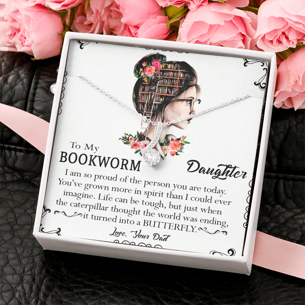 412B To My Bookworm Necklace, Gift Birthday Necklace From Dad For Daughter