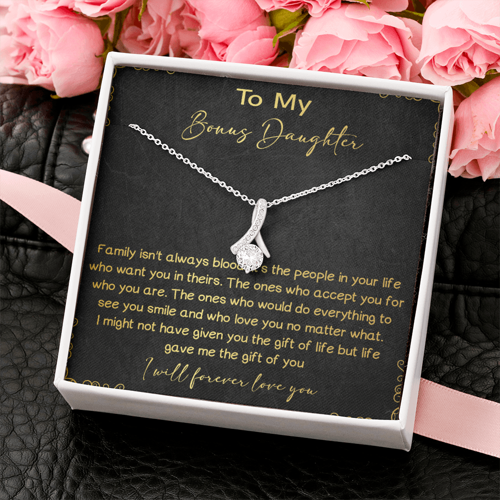 32B To My Bonus Daughter Necklace, I Will Forever Love You, Gift Birthday, Holiday