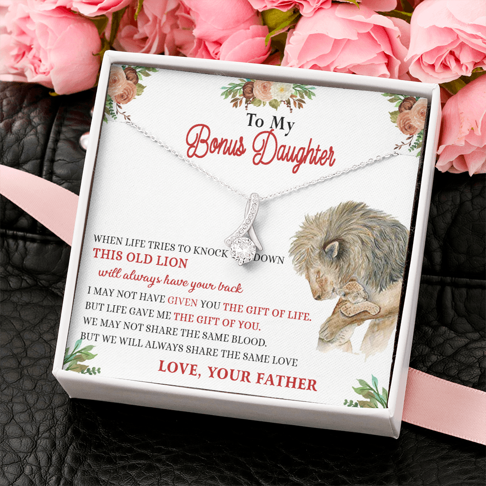 148B Necklace To My Bonus Daughter, Daughter Necklace Birthday Gift from Lion Father