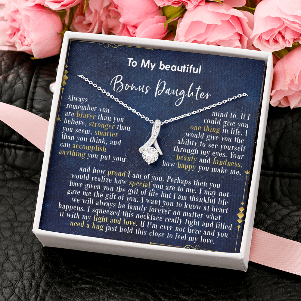 126B Necklace To My Beautiful Bonus Daughter, Daughter Birthday Gift, I Love Daughter