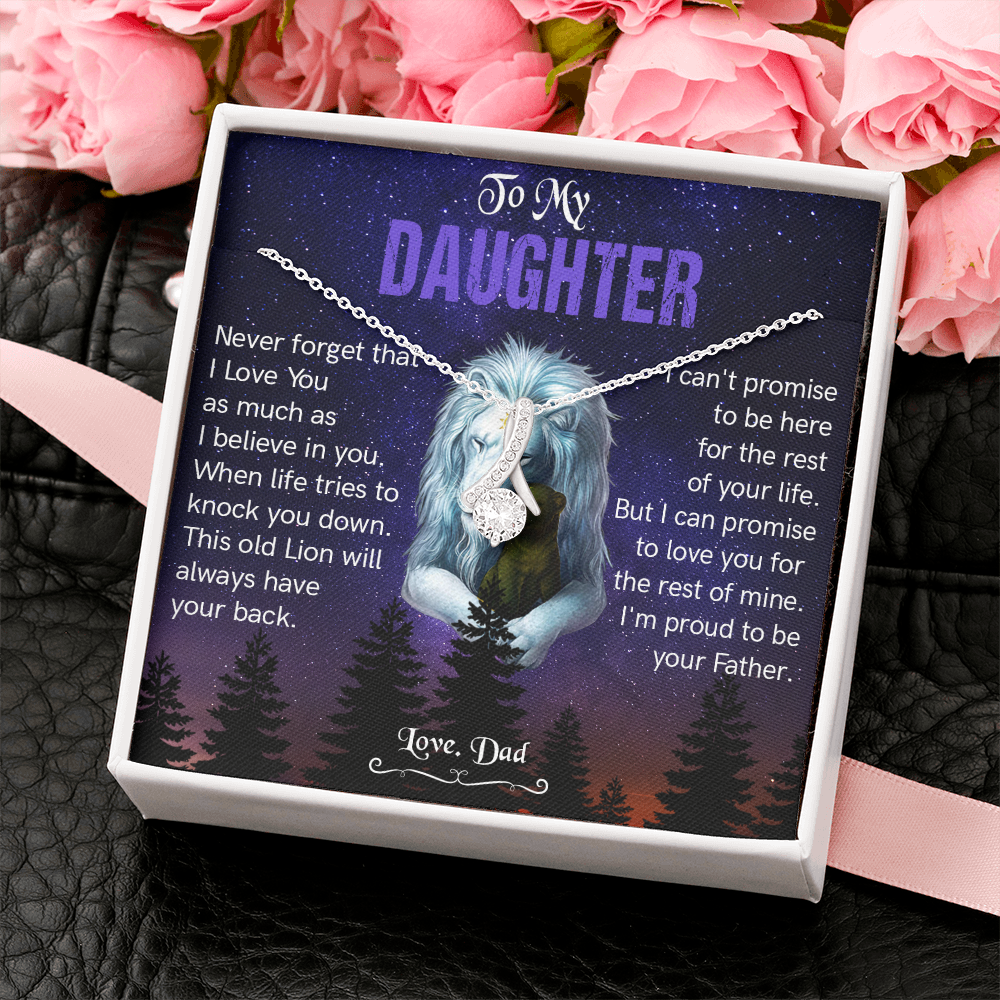 N371B To My Daughter Necklace, Gift For Daughter From Dad, Daughter Father Lion Gift