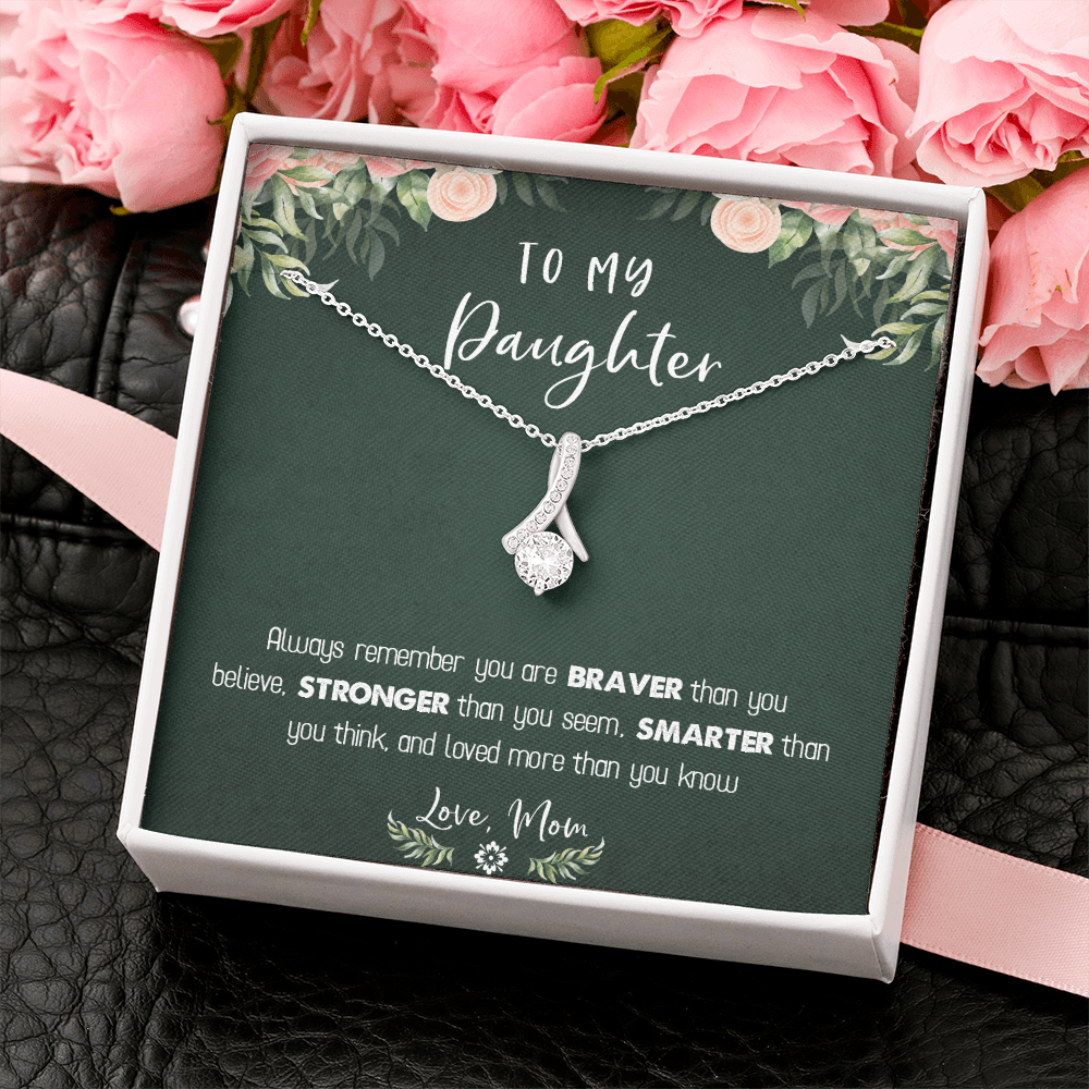 122B Necklace To My Daughter Birthday Gift From Mom, You Are Braver, Stronger,Smarter