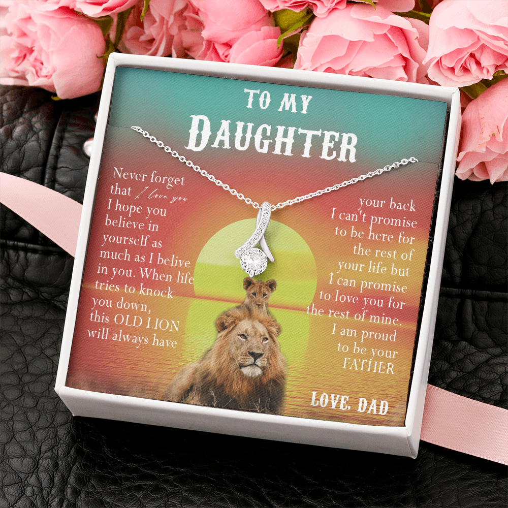 123B Necklace To My Daughter, Lion Daughter Birthday Gift, Lion Dad Sunset Necklace
