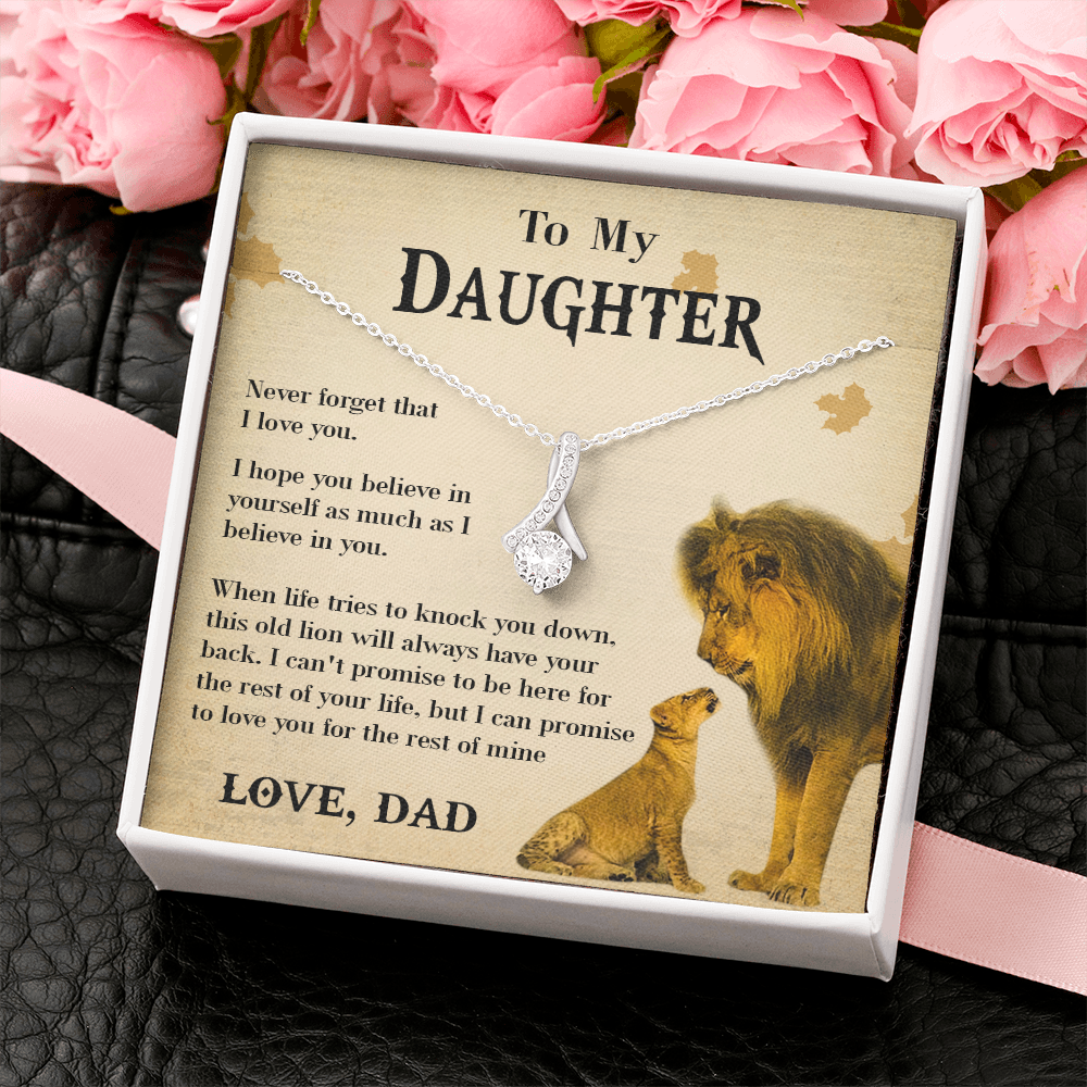 127B Necklace To My Daughter Lion, Daughter Birthday Gift, Lion Dad Necklace Gift