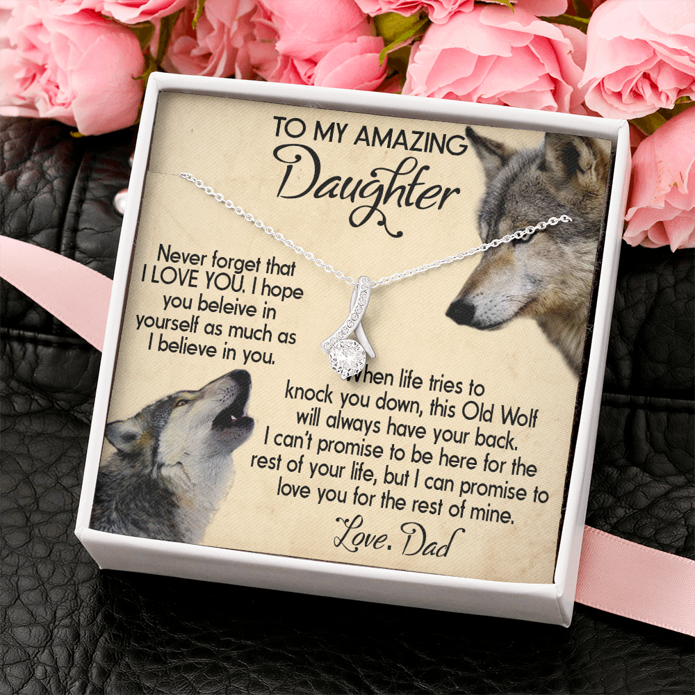 15B To my Daughter Necklace, Wolf Dad Gift for Daughter, I LOVE YOU Necklace