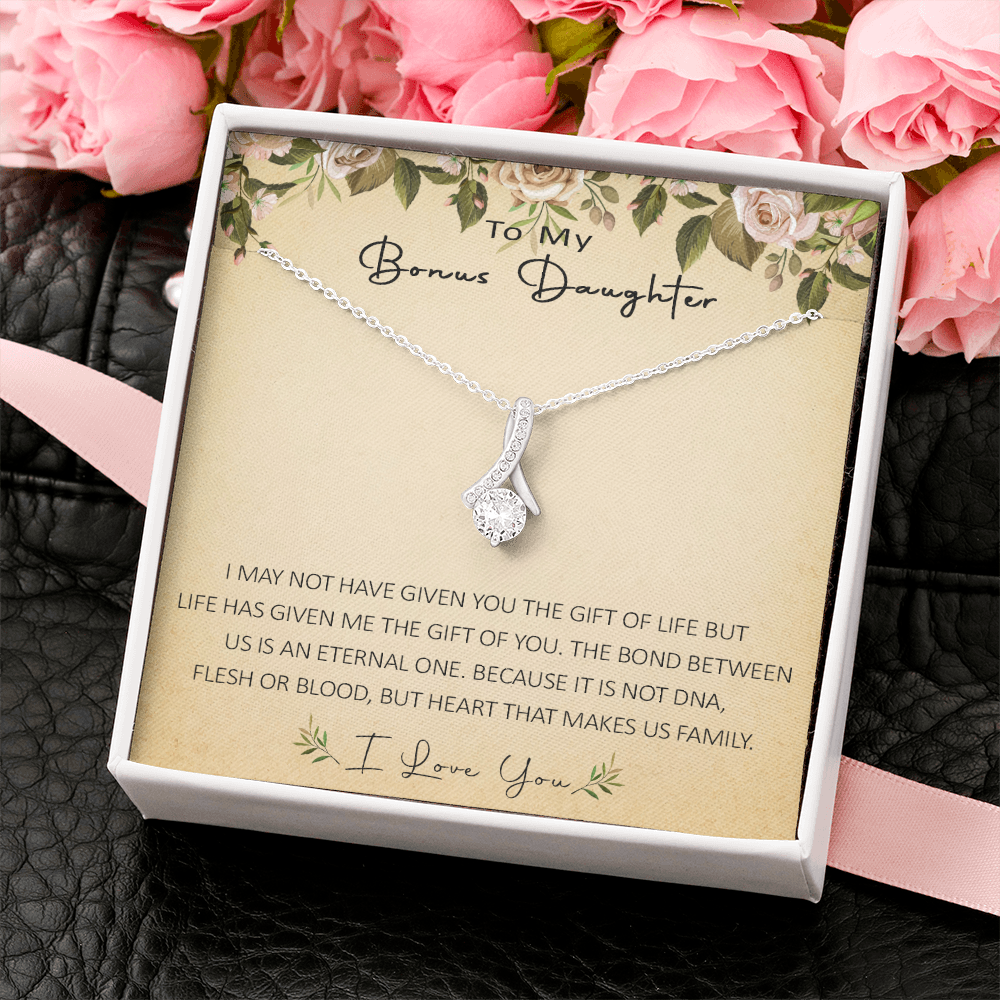 N367B To My Bonus Daughter Unique Gift Forever Love Heart Necklace for Step Daughter