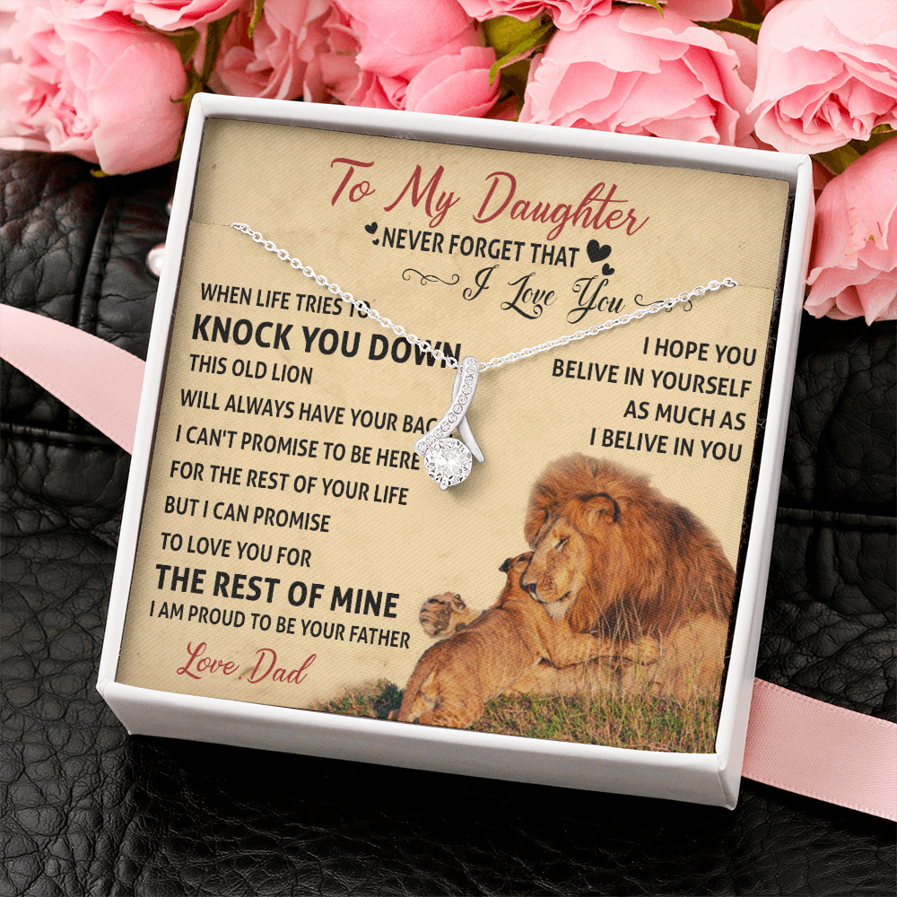 3B Necklace To My Daughter Cute Birthday Gift from Dad I LOVE YOU Lion Dad Fathers