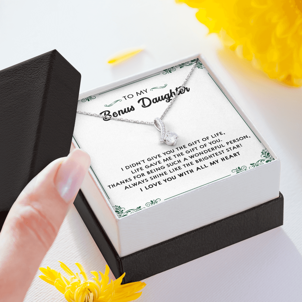 137B Perfect Gift for Bonus Daughter, Daughter Necklace, I Love You With All My Heart