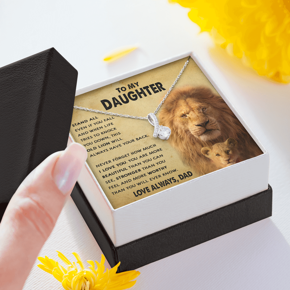 154B To My Daughter Lion, Necklace Gift From Lion Dad, Daughter Birthday Necklace