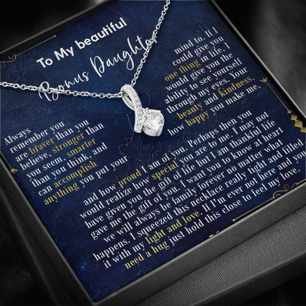 126B Necklace To My Beautiful Bonus Daughter, Daughter Birthday Gift, I Love Daughter