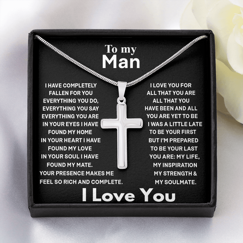 To My Man Cross Necklace Jewelry For Men, Man Necklace Silver From My Love 423 Gift