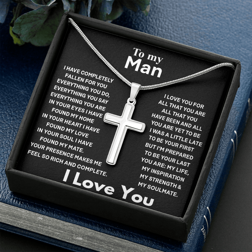 To My Man Cross Necklace Jewelry For Men, Man Necklace Silver From My Love 423 Gift