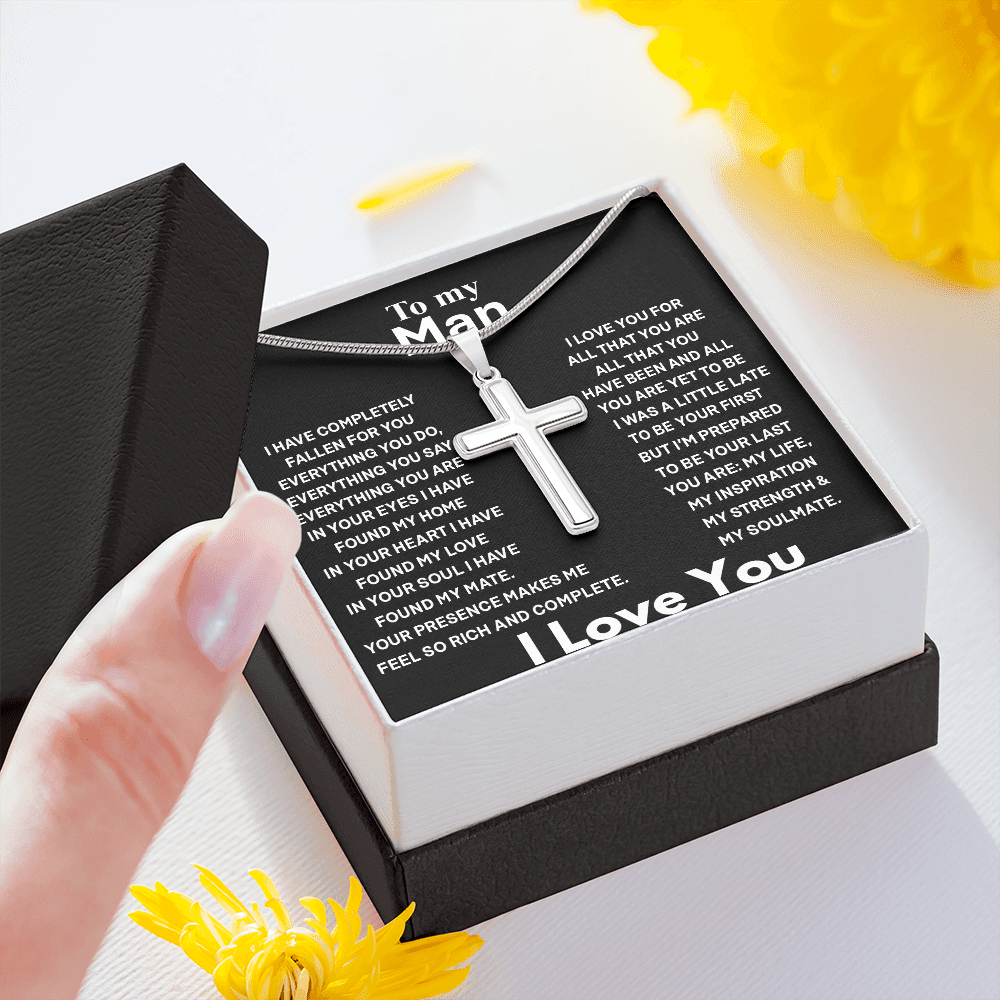 To My Man Cross Necklace Jewelry For Men, Man Necklace Silver From My Love 423 Gift