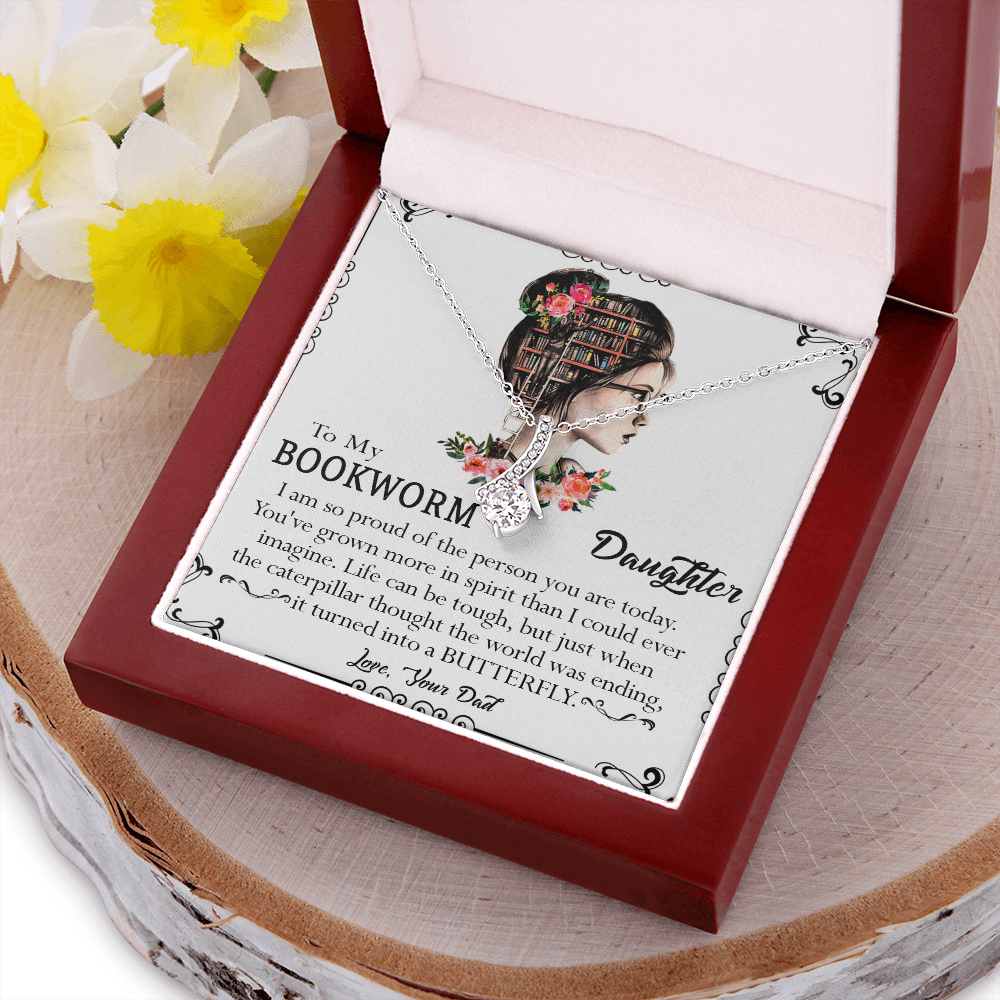 412B To My Bookworm Necklace, Gift Birthday Necklace From Dad For Daughter
