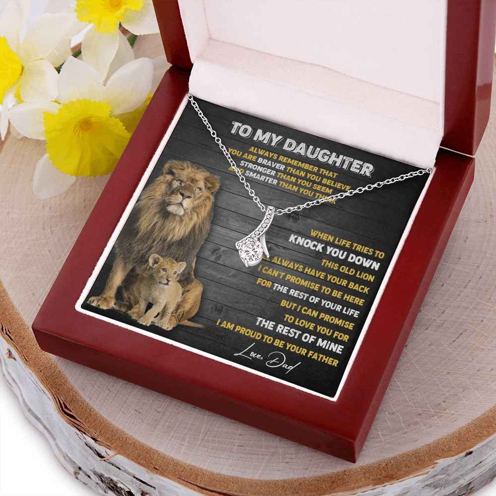 N374B To My Daughter Necklace, Xmas Gift For Daughter From Dad, Daughter Father Lion